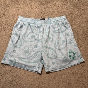 Overtime Brand Paisley All Over Print Mesh Shorts Light Blue Men’s L Athletic